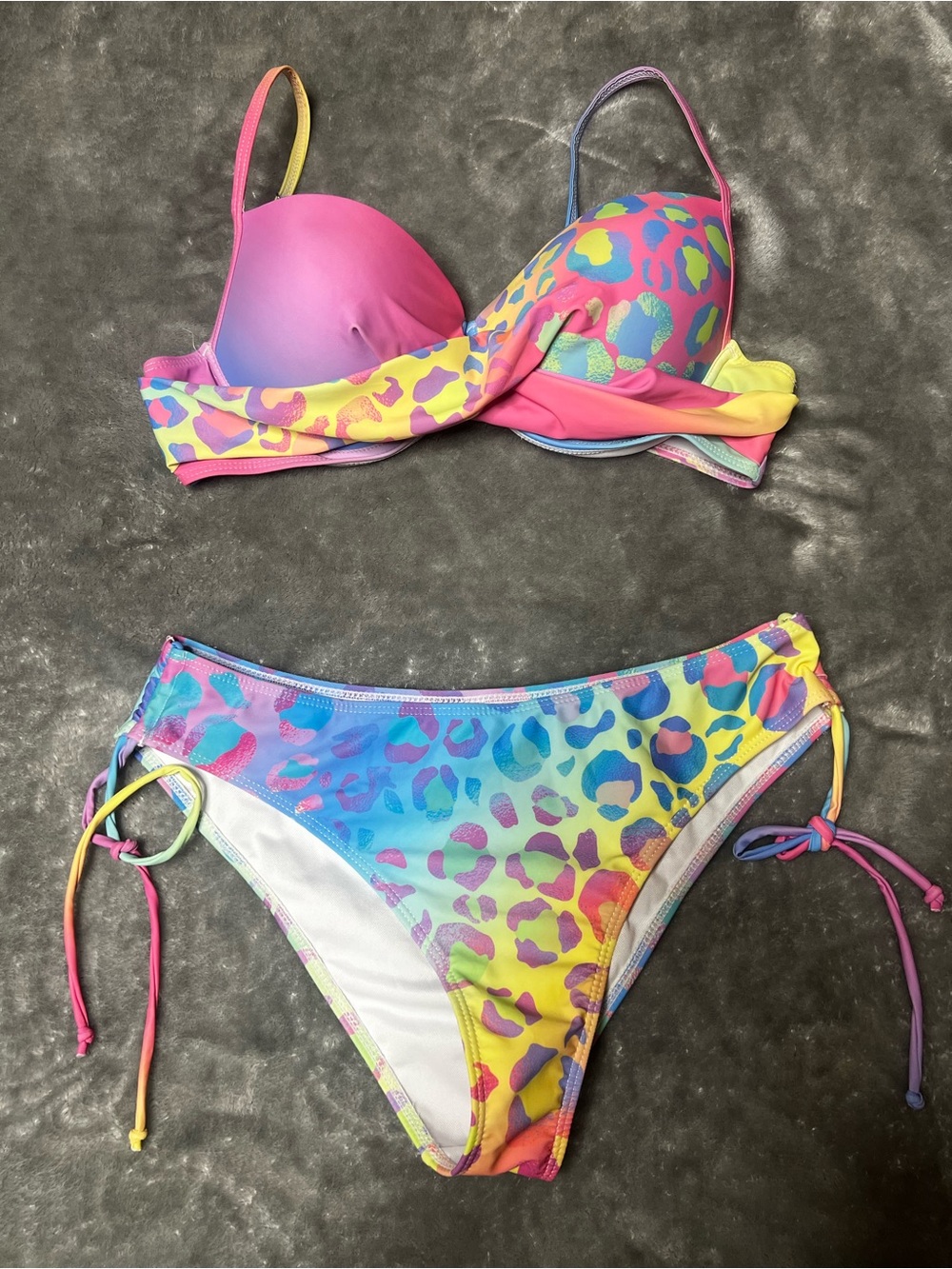 Vibrant Rainbow Leopard Print Bikini Set